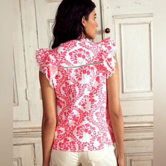 BODEN Sleeveless Double Cloth Top Azalea Pink Vine Silhouette US 6/UK 10 - Picture 2 of 10